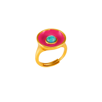 Ring aus Messing vergoldet, Emaille, Türkis